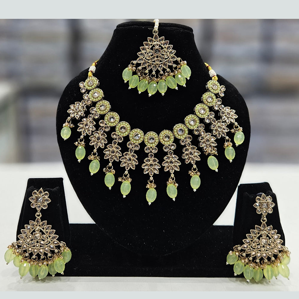Rajwadi Collection Gold Plated Crystal Stone And Beads Necklace Set