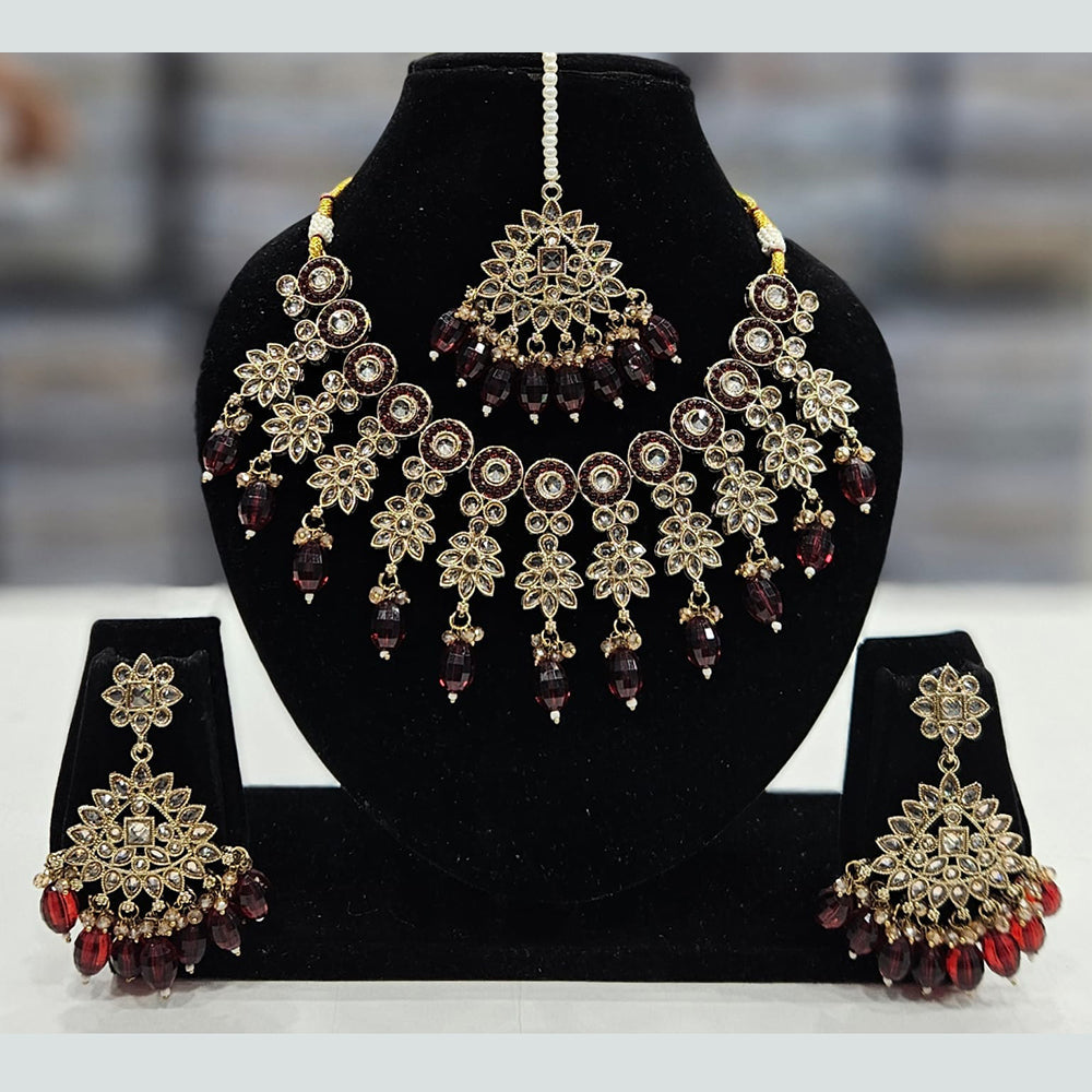 Rajwadi Collection Gold Plated Crystal Stone And Beads Necklace Set