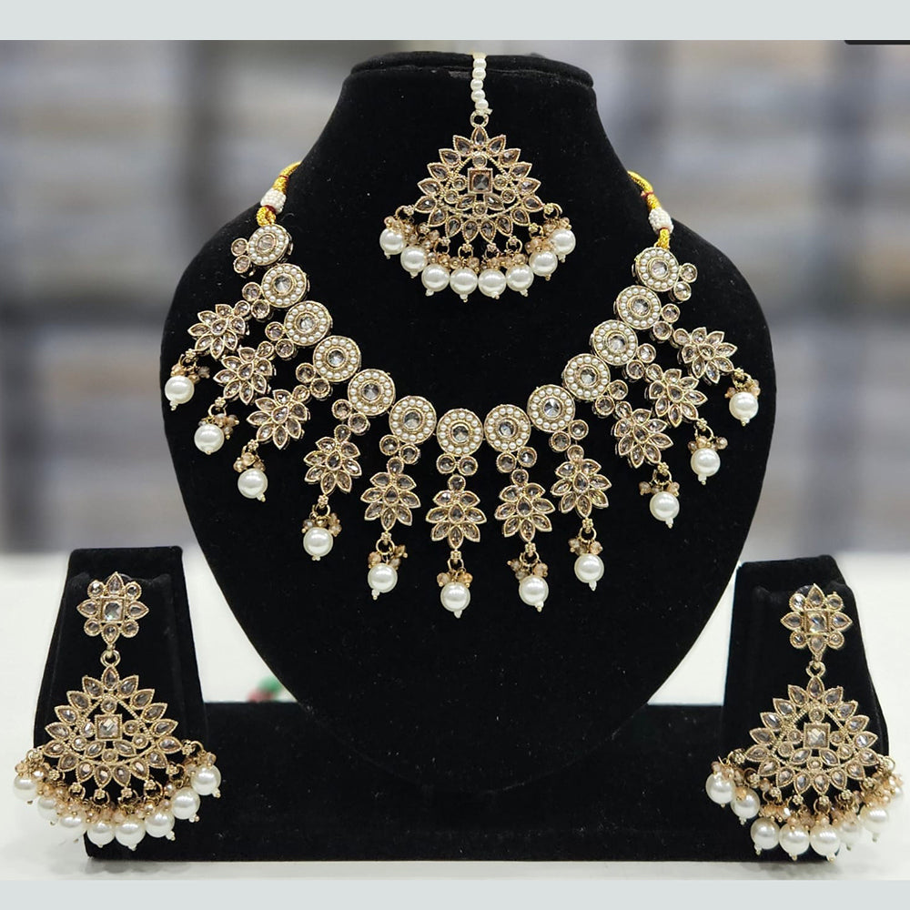 Rajwadi Collection Gold Plated Crystal Stone And Beads Necklace Set