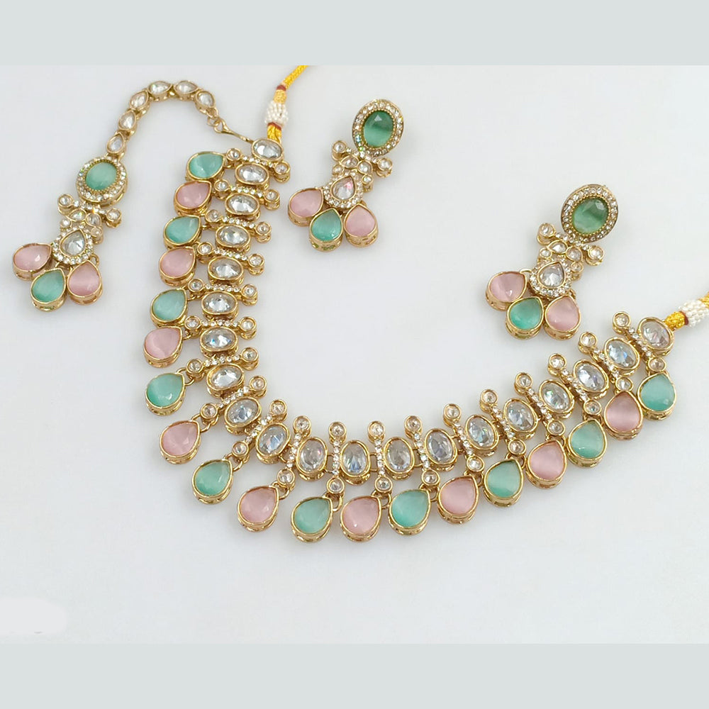 Rajwadi Collection Gold Plated Crystal Stone Necklace Set