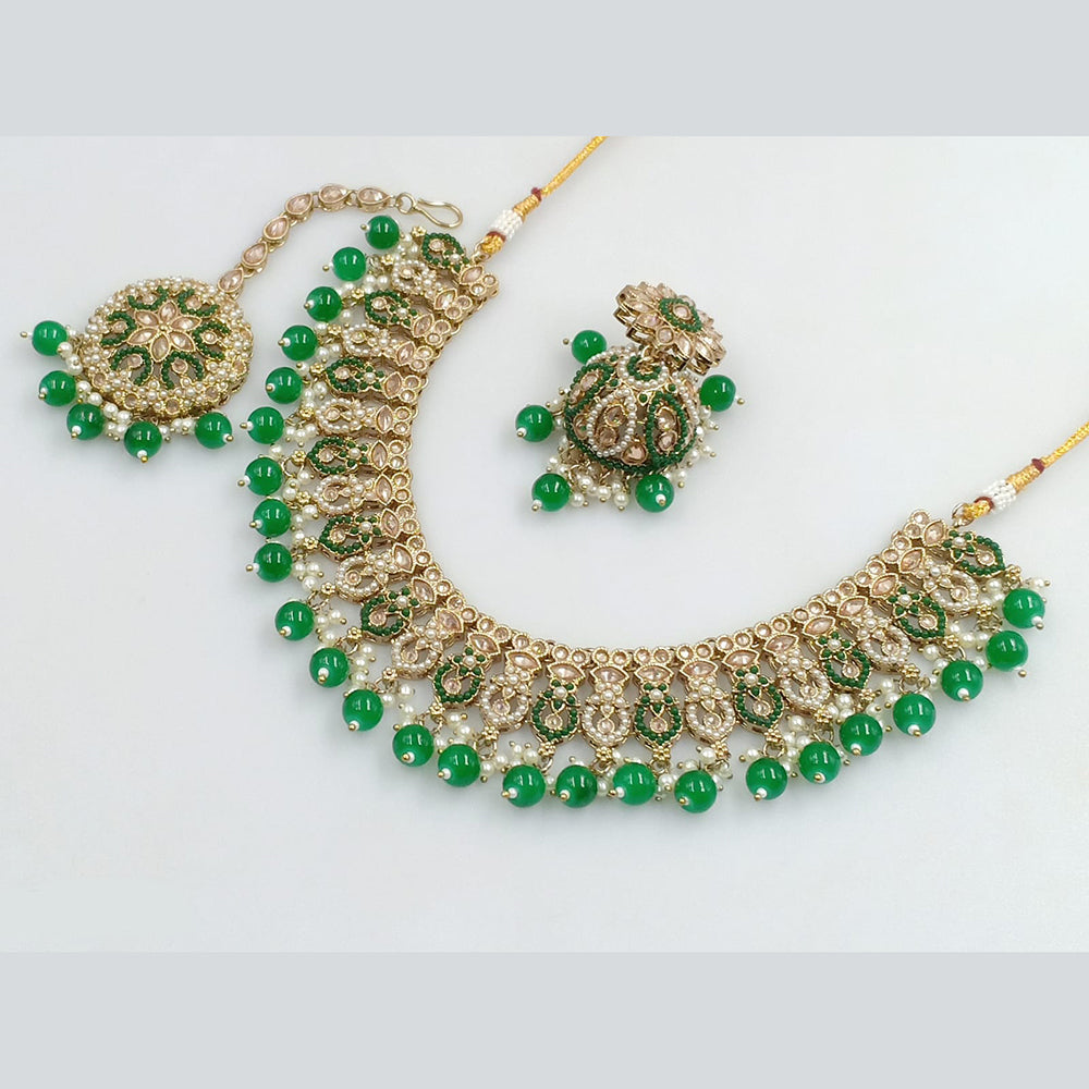 Rajwadi Collection Gold Plated Crystal Stone And Beads Necklace Set