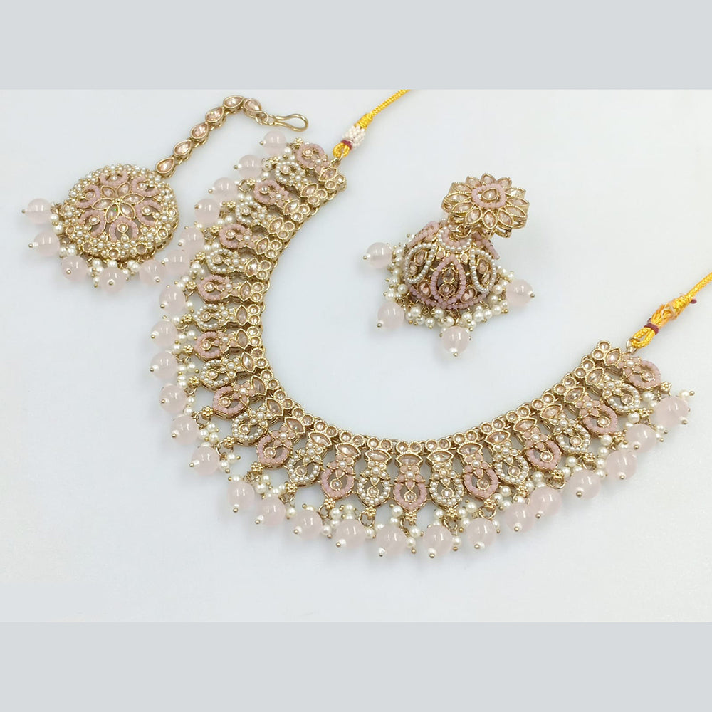 Rajwadi Collection Gold Plated Crystal Stone And Beads Necklace Set