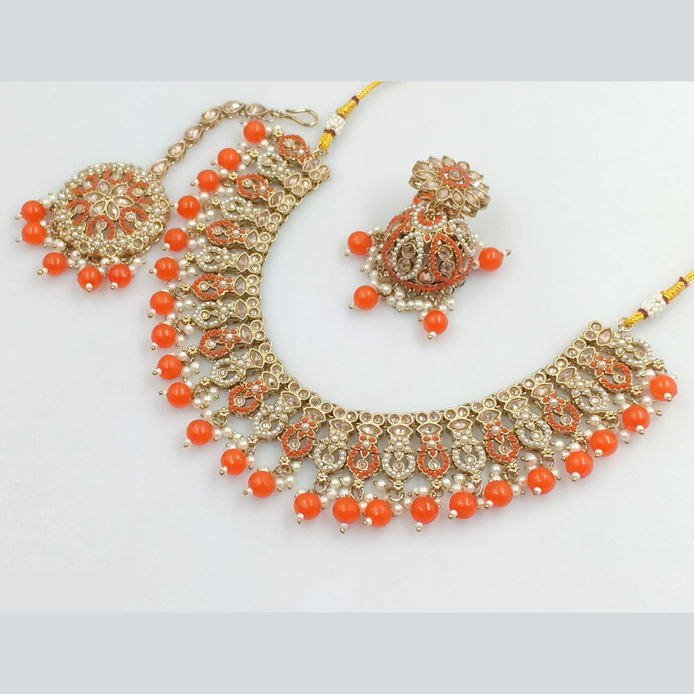 Rajwadi Collection Gold Plated Crystal Stone And Beads Necklace Set