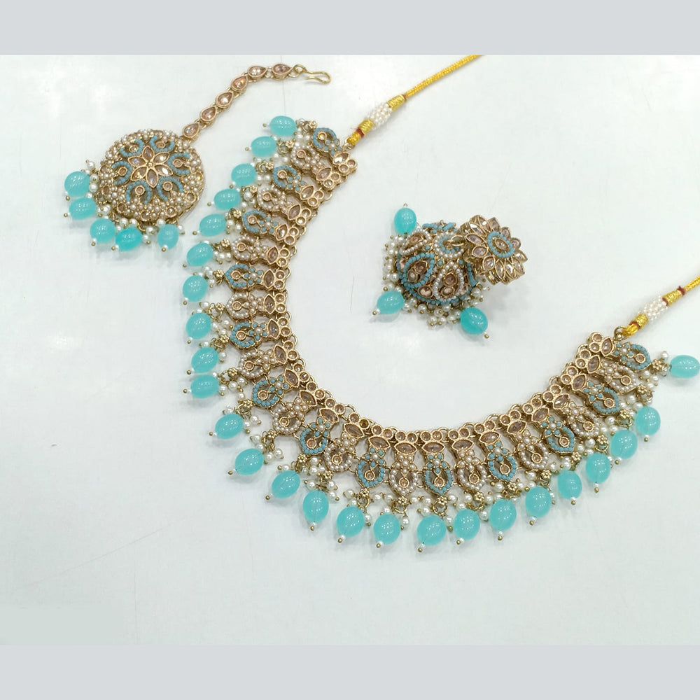 Rajwadi Collection Gold Plated Crystal Stone And Beads Necklace Set