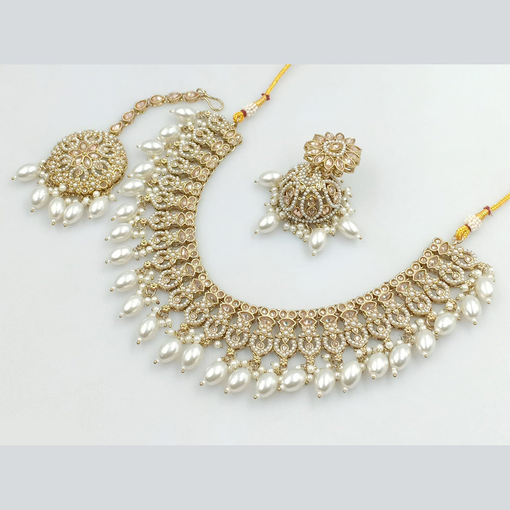 Rajwadi Collection Gold Plated Crystal Stone And Beads Necklace Set