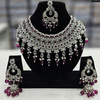 Rajwadi Collection Silver Plated Crystal Stone And Beads Necklace Set