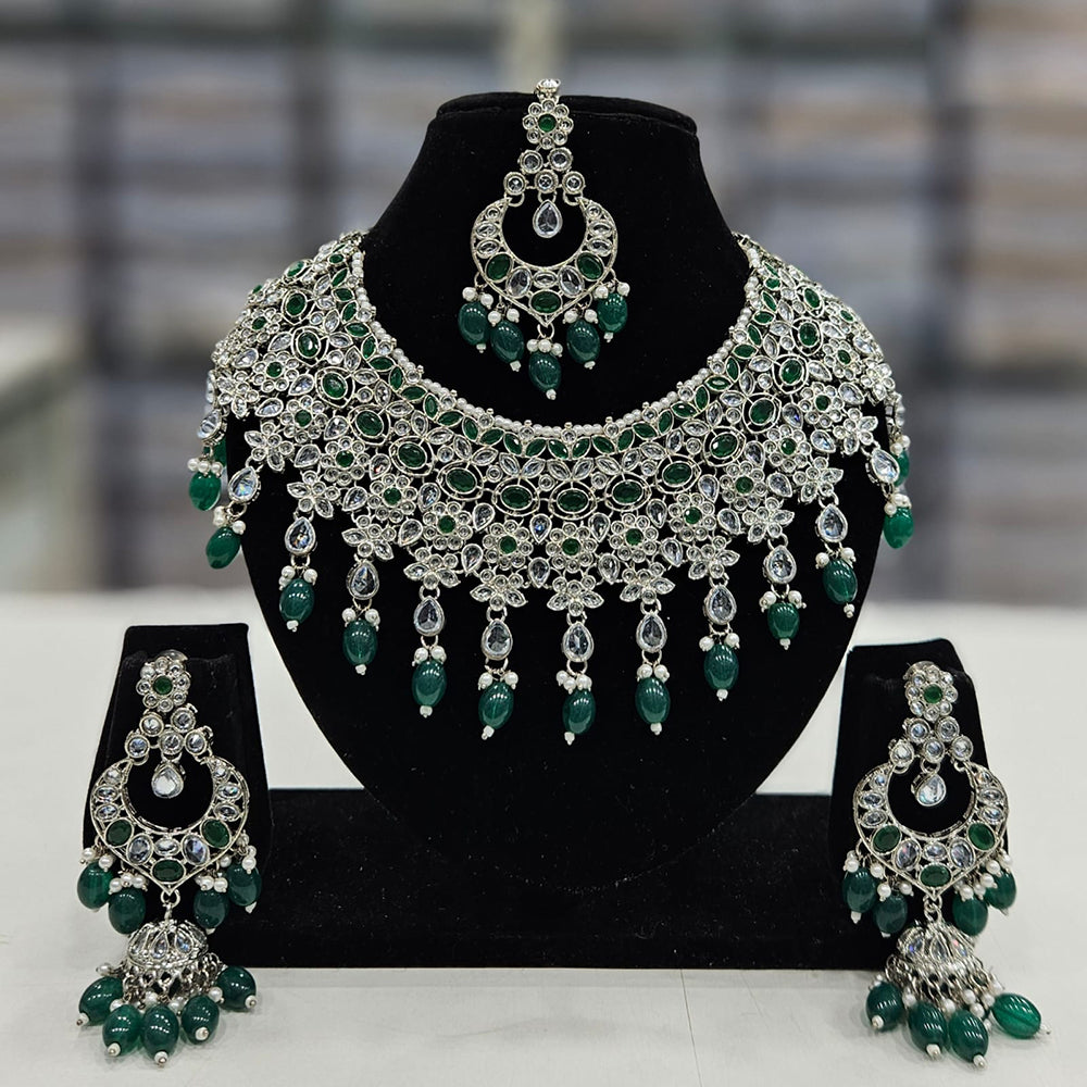 Rajwadi Collection Silver Plated Crystal Stone And Beads Necklace Set