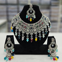 Rajwadi Collection Silver Plated Crystal Stone And Beads Necklace Set