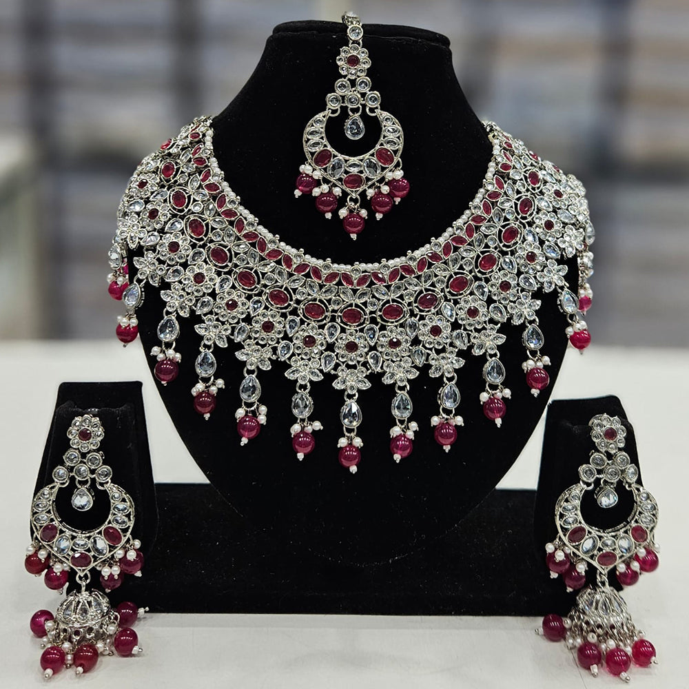 Rajwadi Collection Silver Plated Crystal Stone And Beads Necklace Set