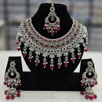Rajwadi Collection Silver Plated Crystal Stone And Beads Necklace Set