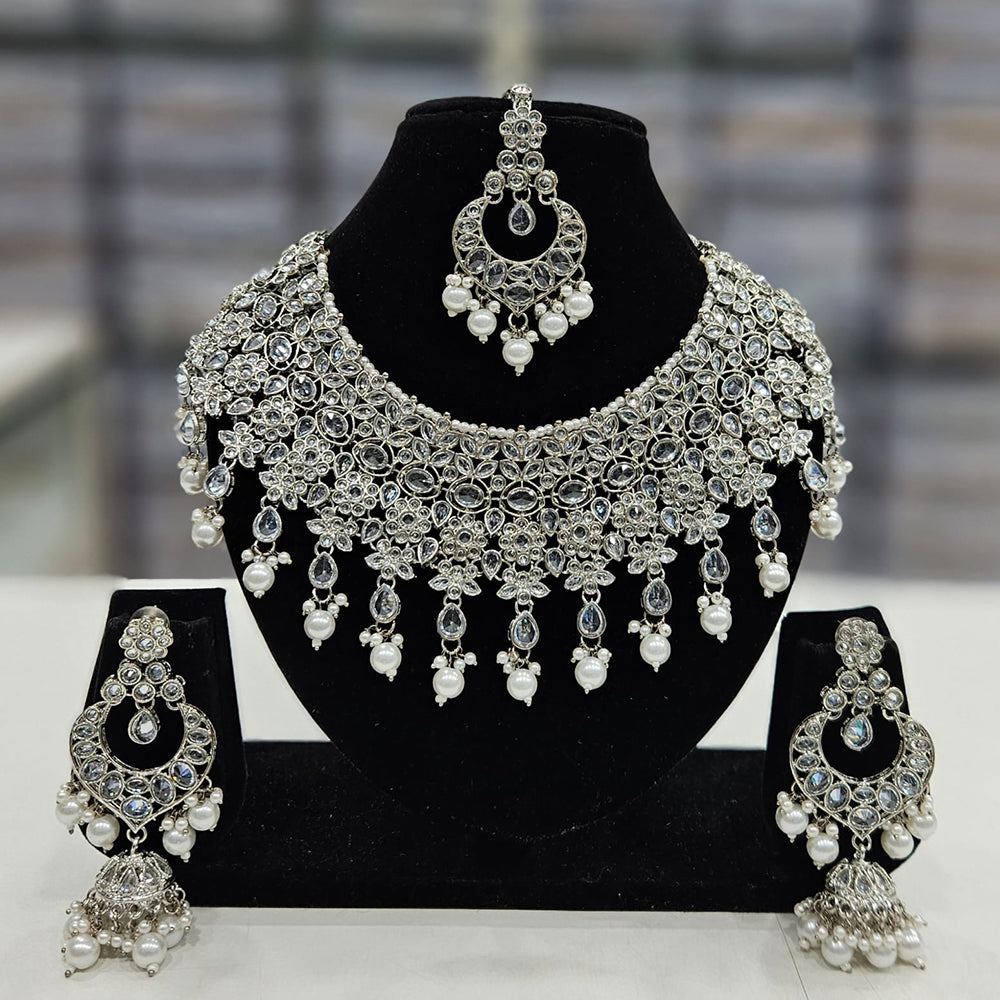 Rajwadi Collection Silver Plated Crystal Stone And Beads Necklace Set