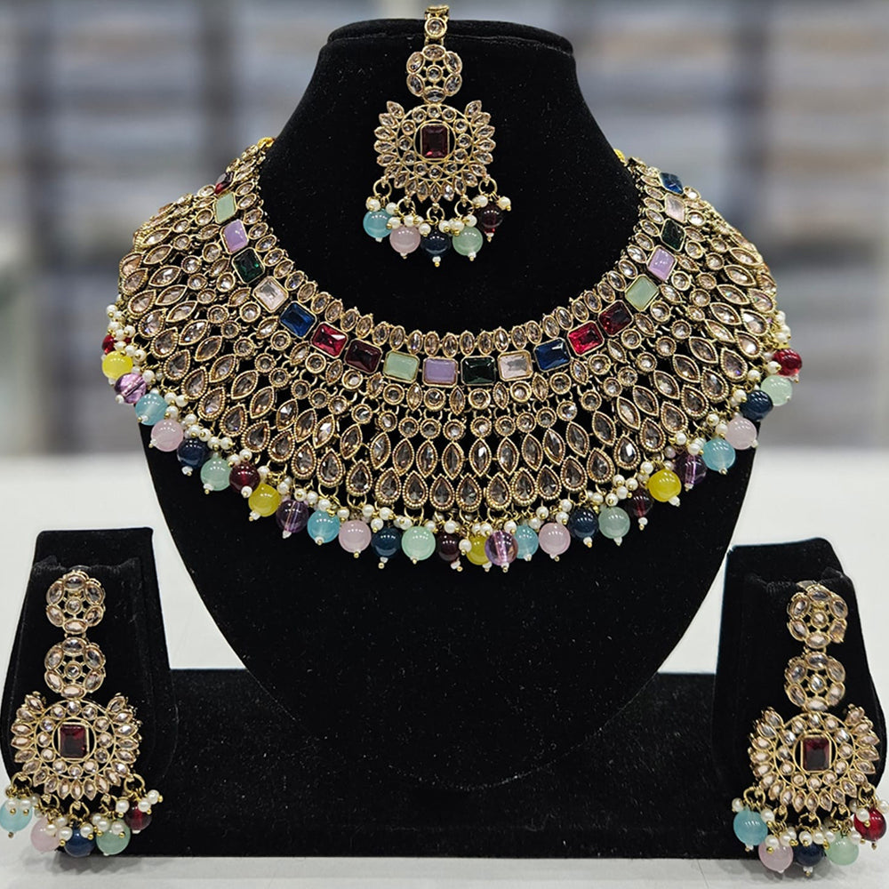 Rajwadi Collection Gold Plated Crystal Stone And Beads Necklace Set