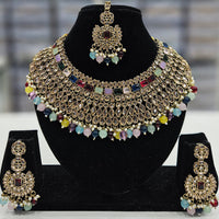 Rajwadi Collection Gold Plated Crystal Stone And Beads Necklace Set