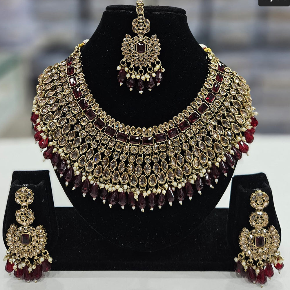 Rajwadi Collection Gold Plated Crystal Stone And Beads Necklace Set