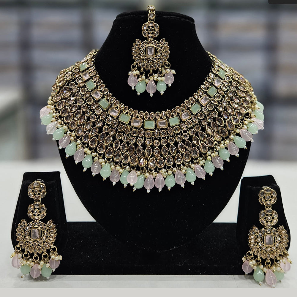 Rajwadi Collection Gold Plated Crystal Stone And Beads Necklace Set