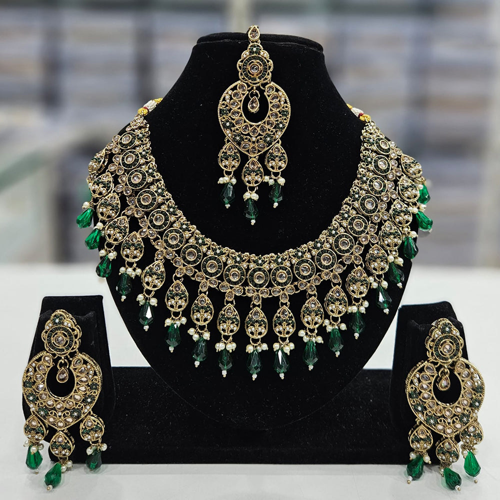 Rajwadi Collection Gold Plated Crystal Stone And Beads Necklace Set