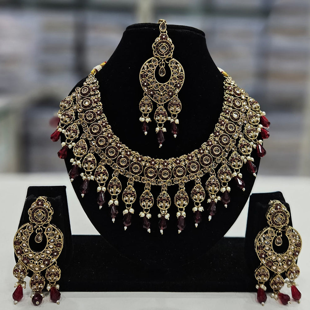 Rajwadi Collection Gold Plated Crystal Stone And Beads Necklace Set