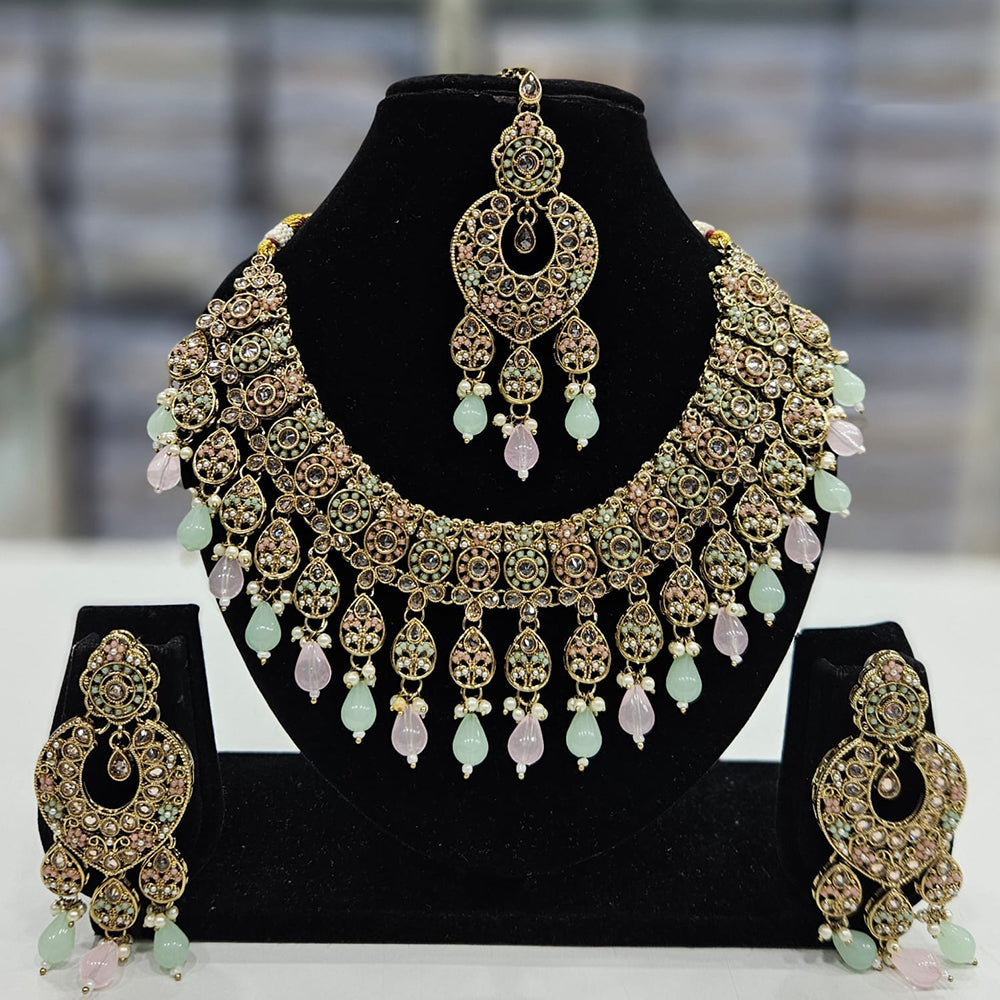Rajwadi Collection Gold Plated Crystal Stone And Beads Necklace Set