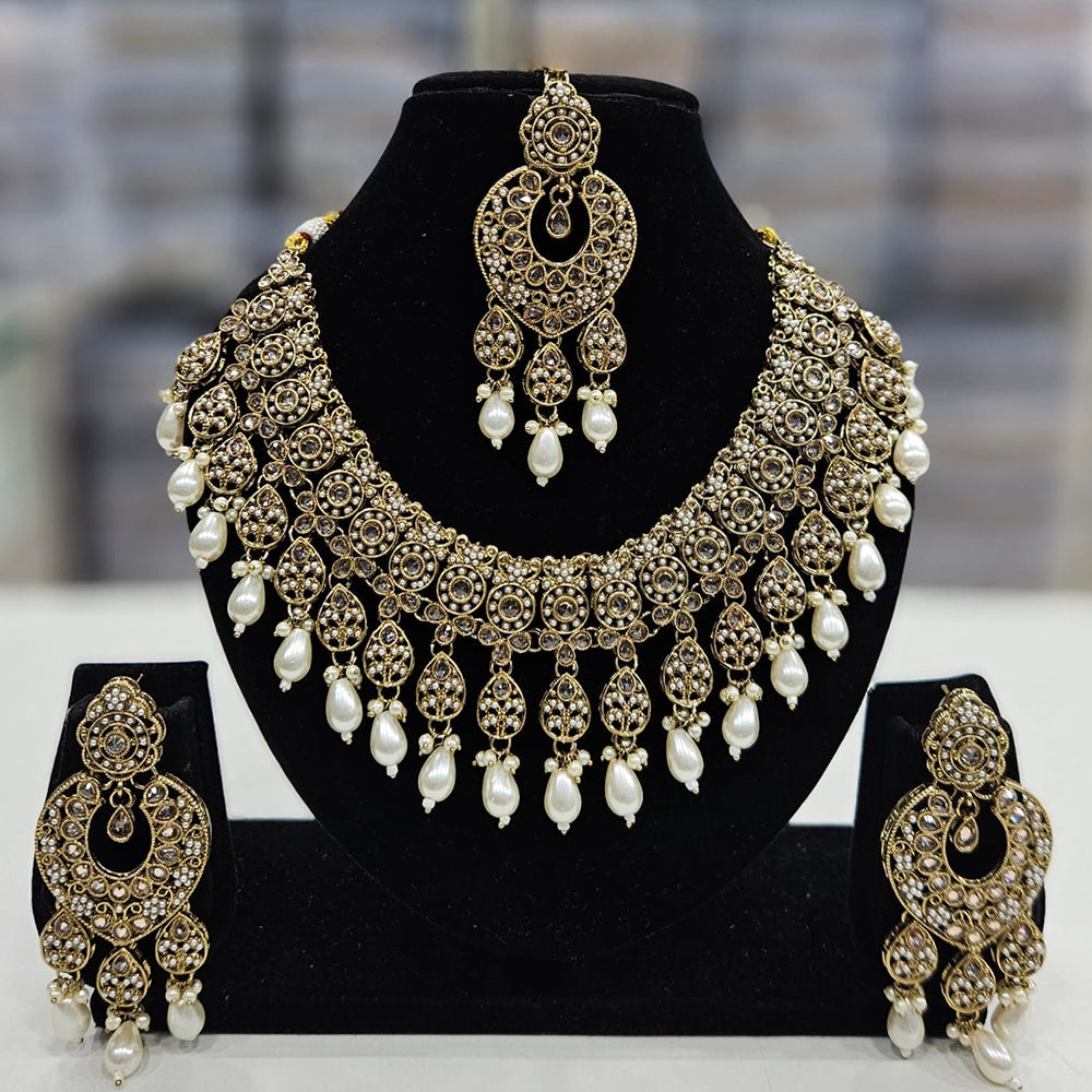 Rajwadi Collection Gold Plated Crystal Stone And Beads Necklace Set