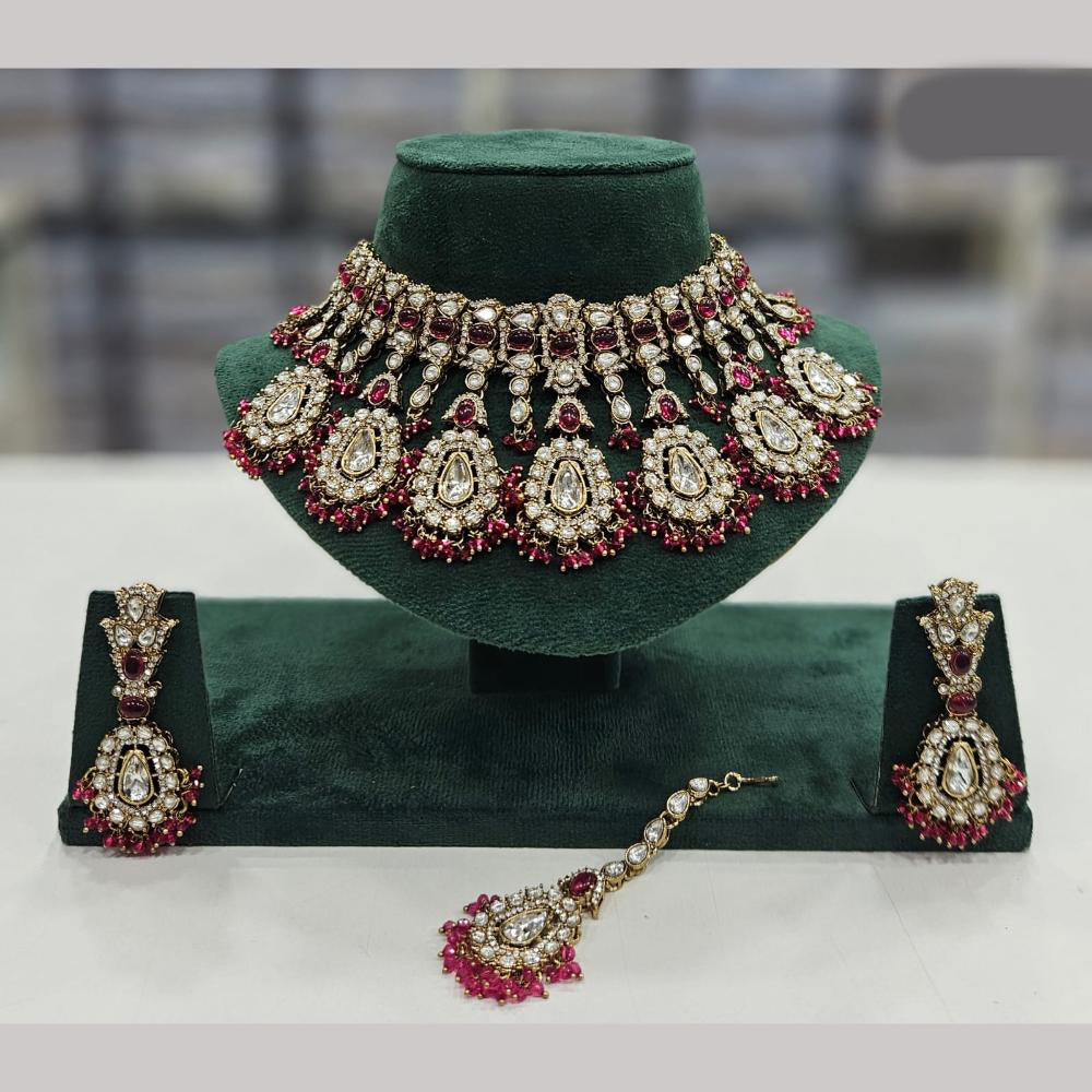 Rajwadi Collection Gold Plated Crystal Stone And Beads Necklace Set