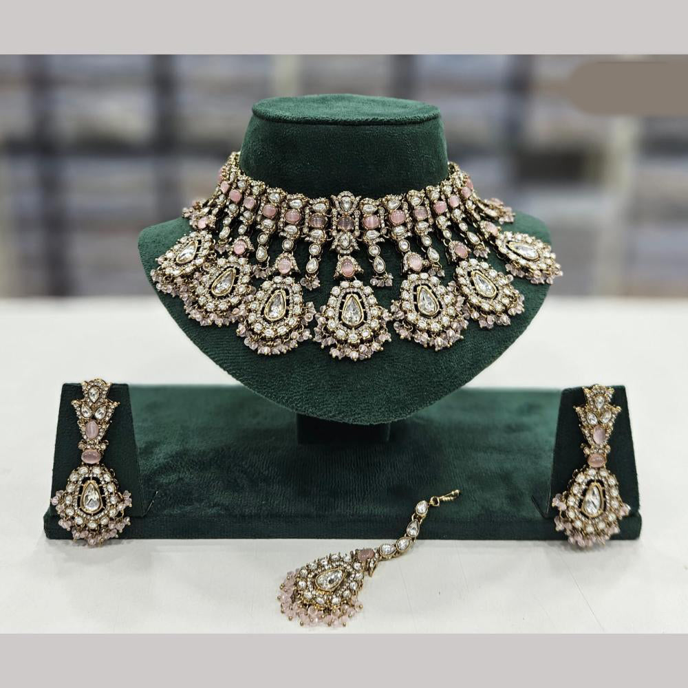 Rajwadi Collection Gold Plated Crystal Stone And Beads Necklace Set