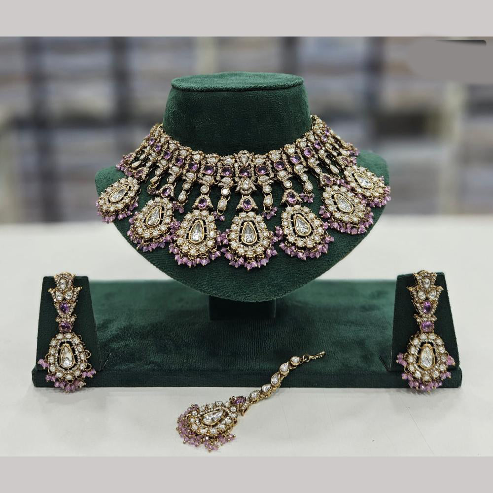 Rajwadi Collection Gold Plated Crystal Stone And Beads Necklace Set