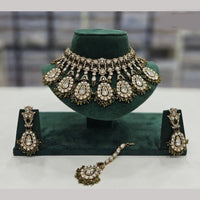 Rajwadi Collection Gold Plated Crystal Stone And Beads Necklace Set