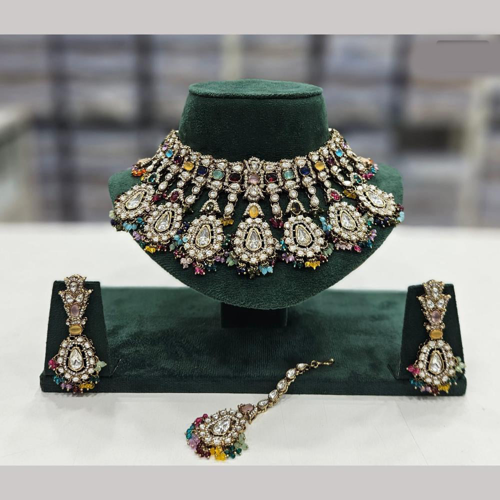 Rajwadi Collection Gold Plated Crystal Stone And Beads Necklace Set