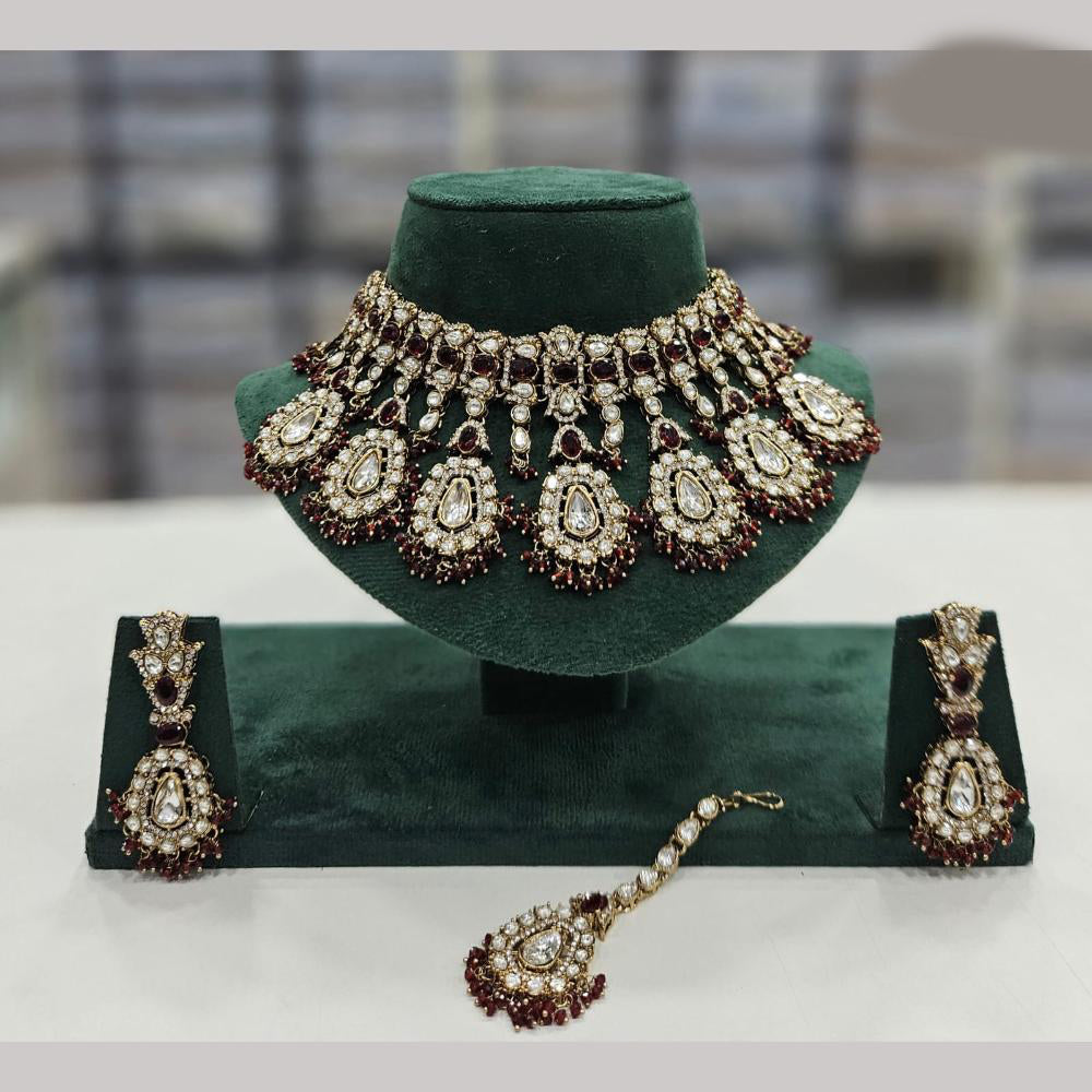 Rajwadi Collection Gold Plated Crystal Stone And Beads Necklace Set