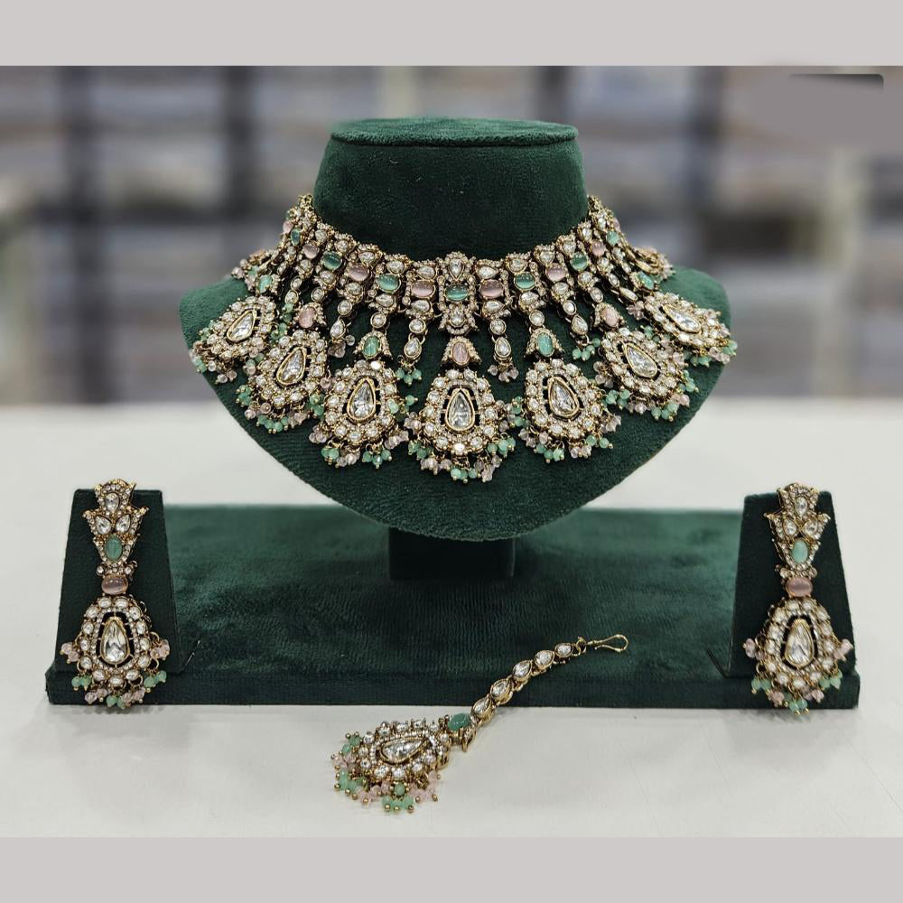 Rajwadi Collection Gold Plated Crystal Stone And Beads Necklace Set