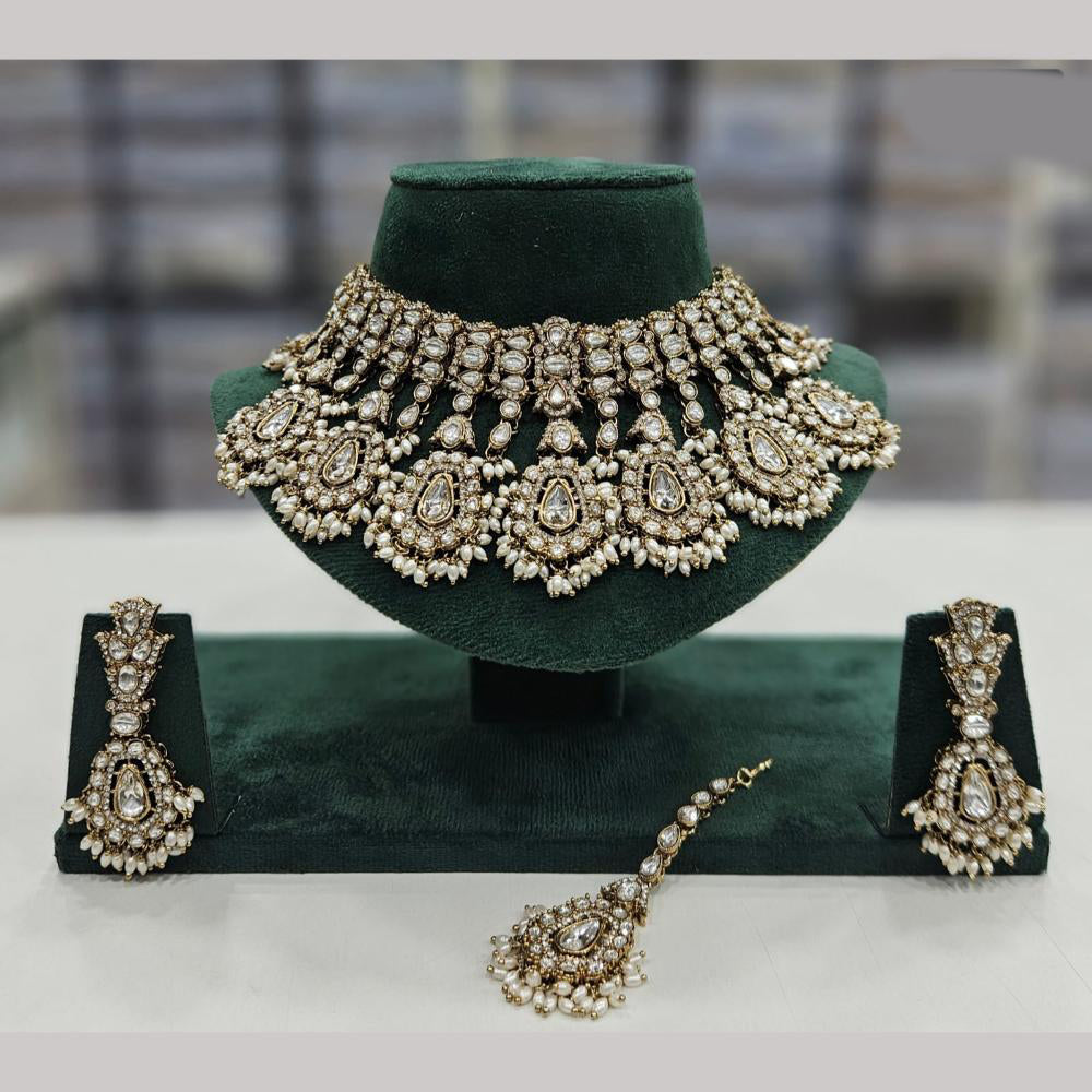 Rajwadi Collection Gold Plated Crystal Stone And Beads Necklace Set