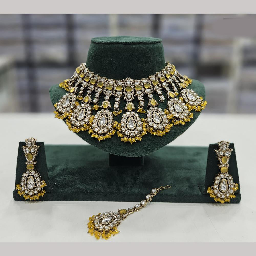 Rajwadi Collection Gold Plated Crystal Stone And Beads Necklace Set