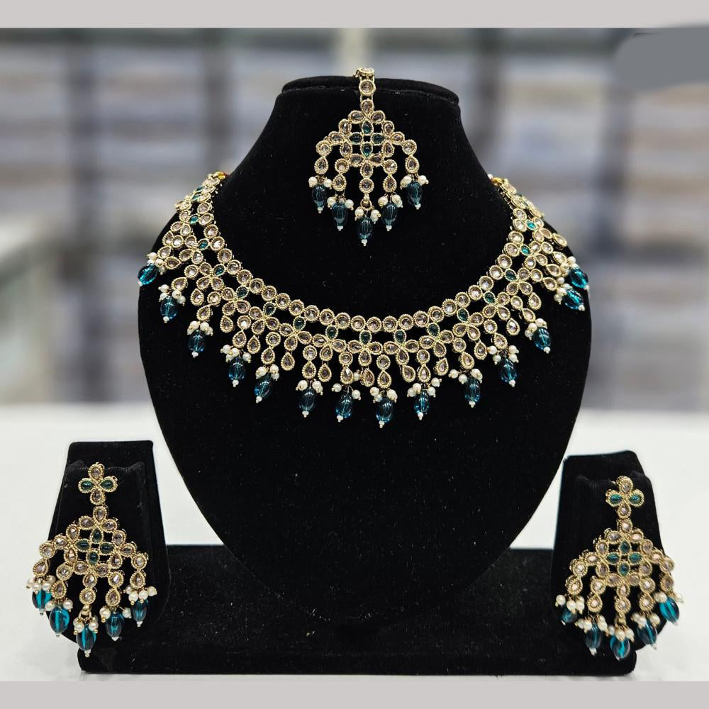 Rajwadi Collection Gold Plated Crystal Stone And Beads Necklace Set