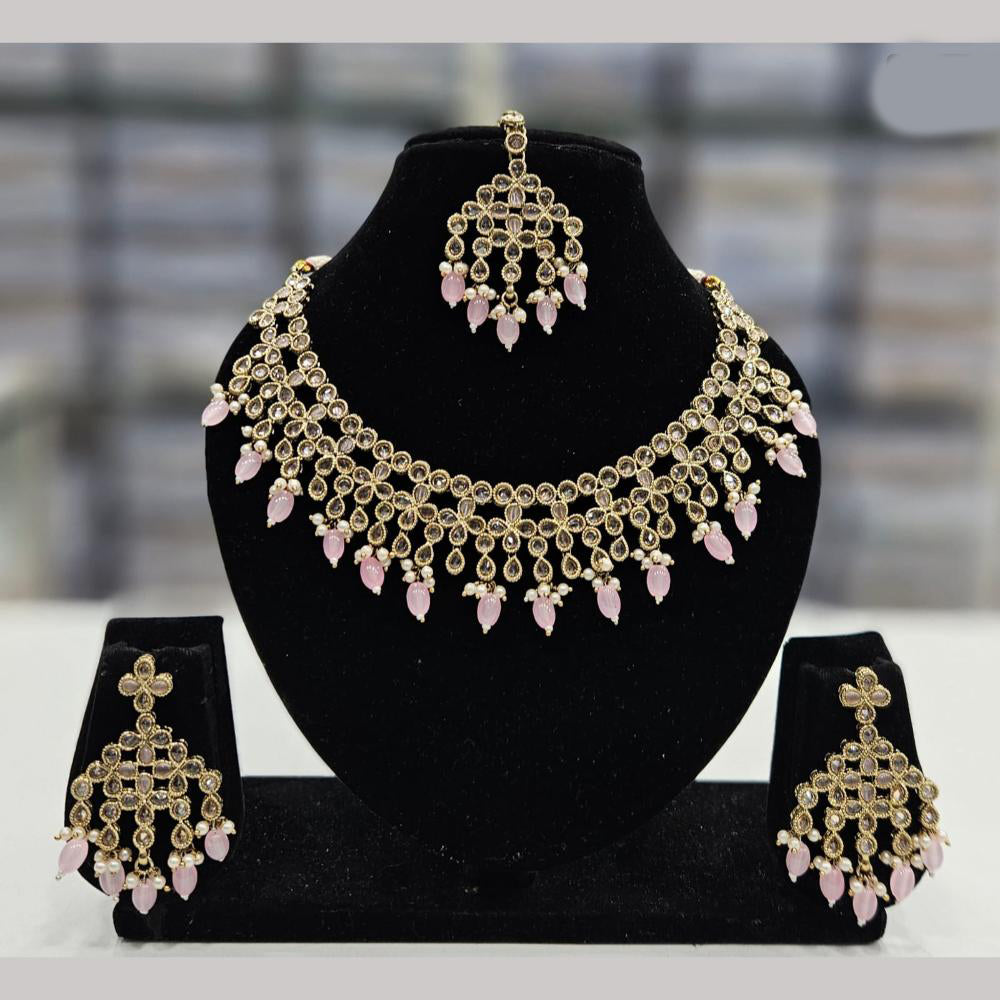Rajwadi Collection Gold Plated Crystal Stone And Beads Necklace Set