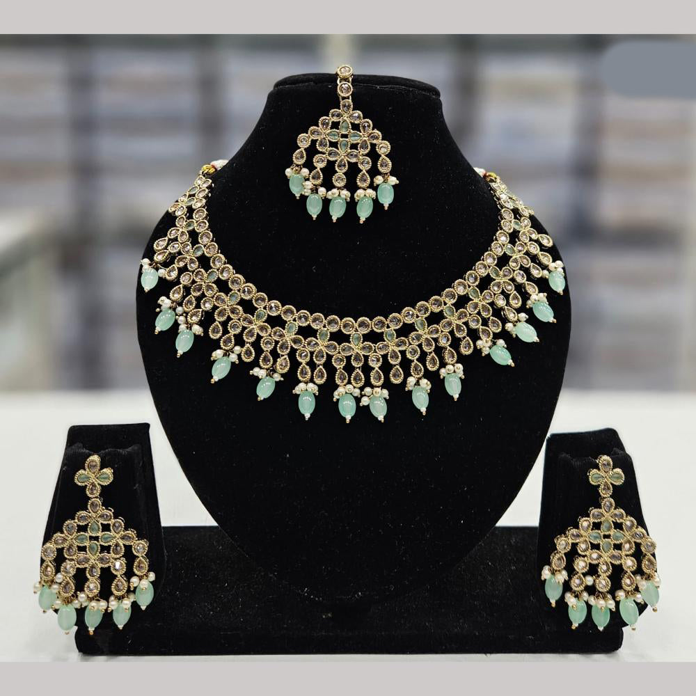 Rajwadi Collection Gold Plated Crystal Stone And Beads Necklace Set