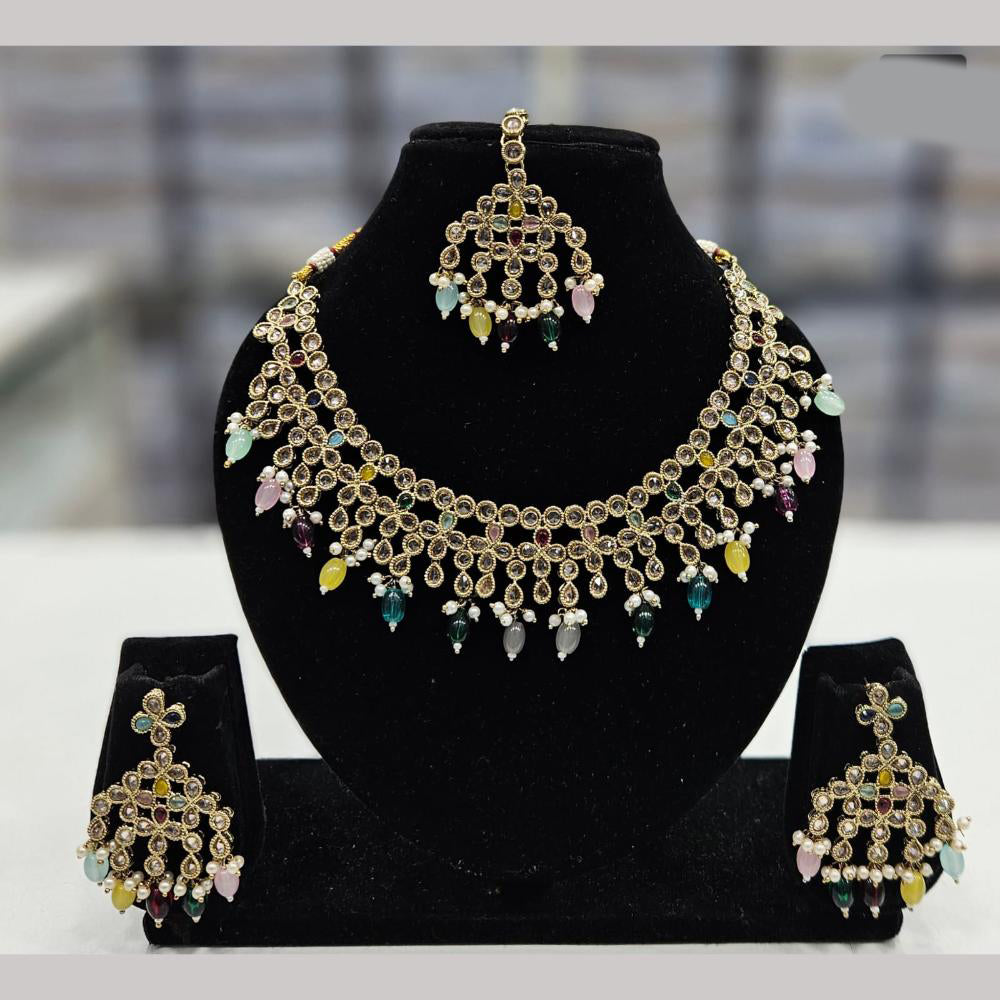 Rajwadi Collection Gold Plated Crystal Stone And Beads Necklace Set