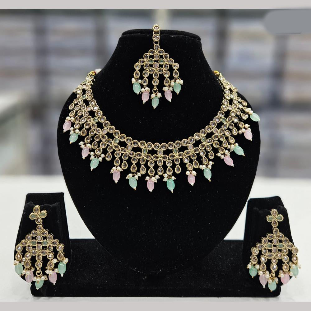 Rajwadi Collection Gold Plated Crystal Stone And Beads Necklace Set
