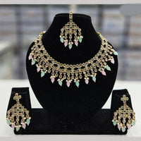 Rajwadi Collection Gold Plated Crystal Stone And Beads Necklace Set