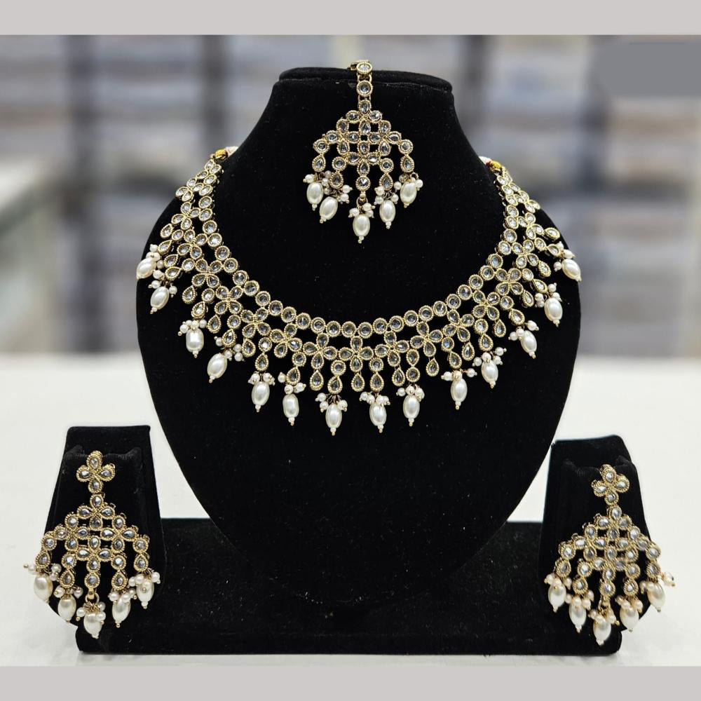 Rajwadi Collection Gold Plated Crystal Stone And Beads Necklace Set
