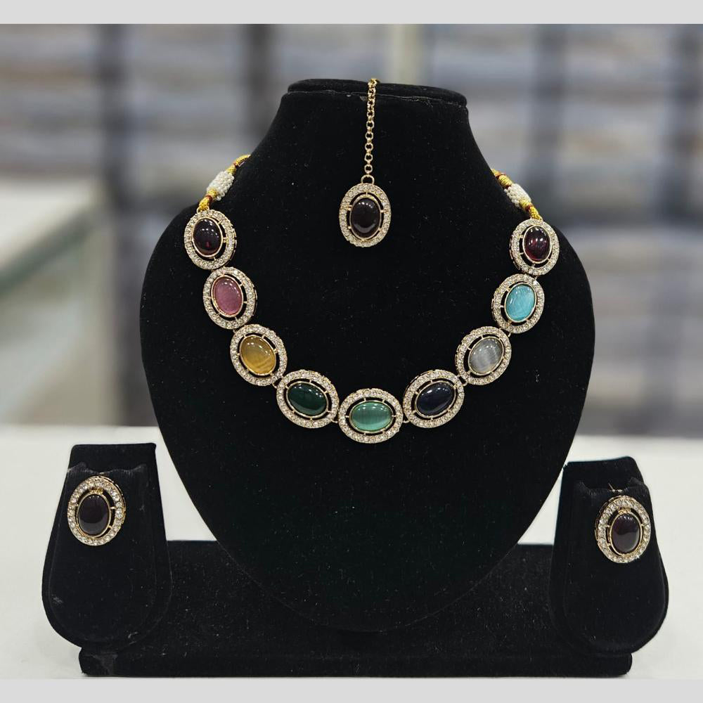 Rajwadi Collection Gold Plated Crystal Stone  Necklace Set