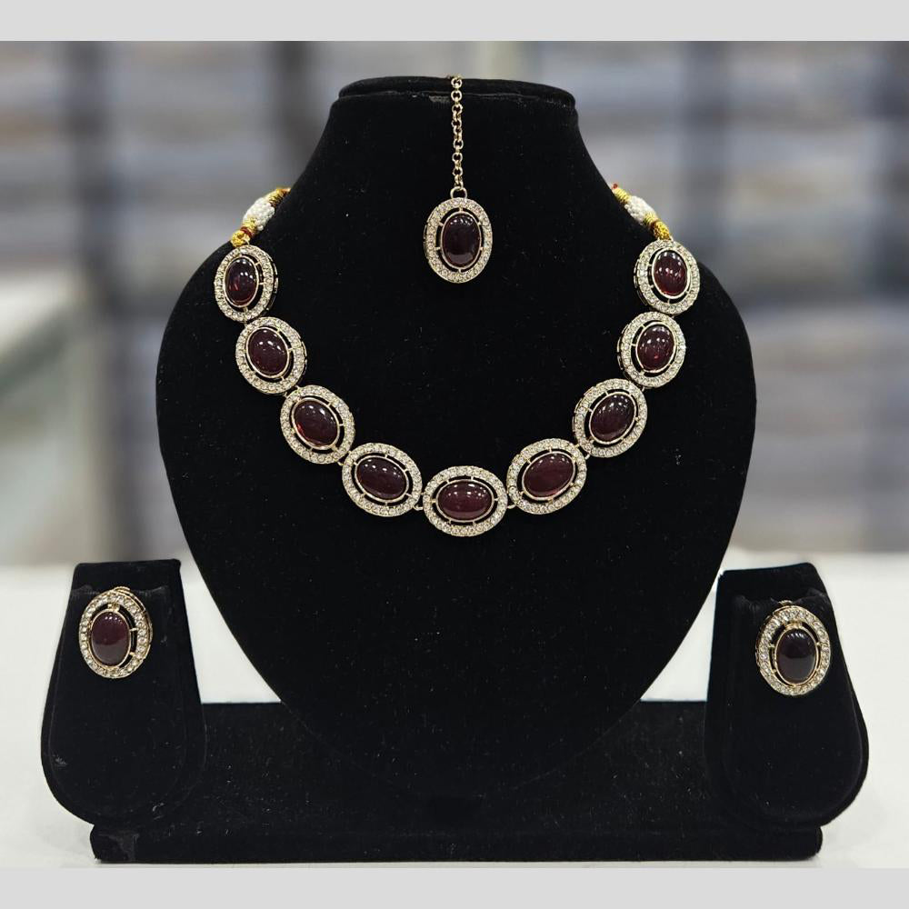 Rajwadi Collection Gold Plated Crystal Stone  Necklace Set