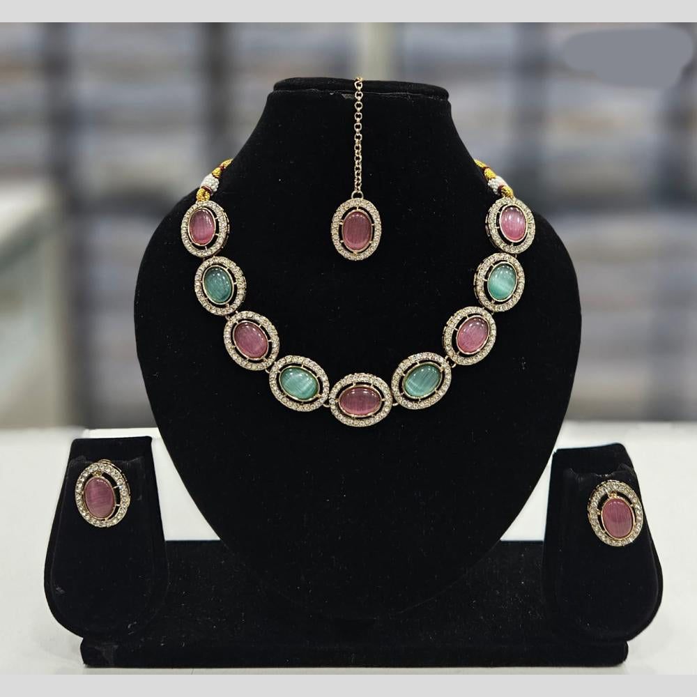 Rajwadi Collection Gold Plated Crystal Stone  Necklace Set