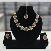 Rajwadi Collection Gold Plated Crystal Stone  Necklace Set