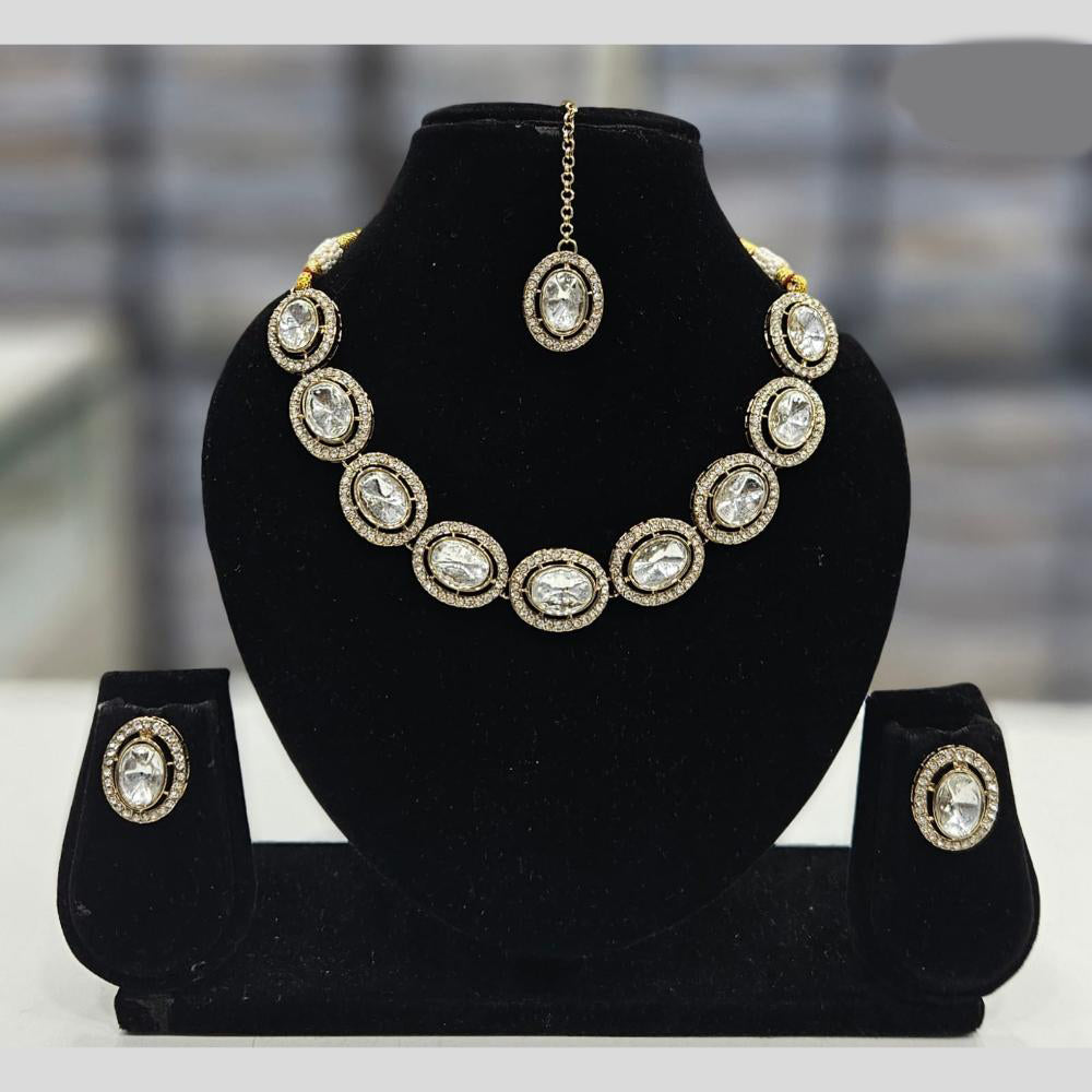 Rajwadi Collection Gold Plated Crystal Stone  Necklace Set