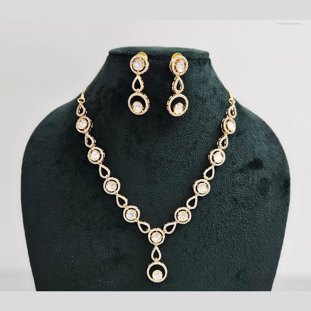 Rajwadi Collection Gold Plated American Diamond Necklace Set