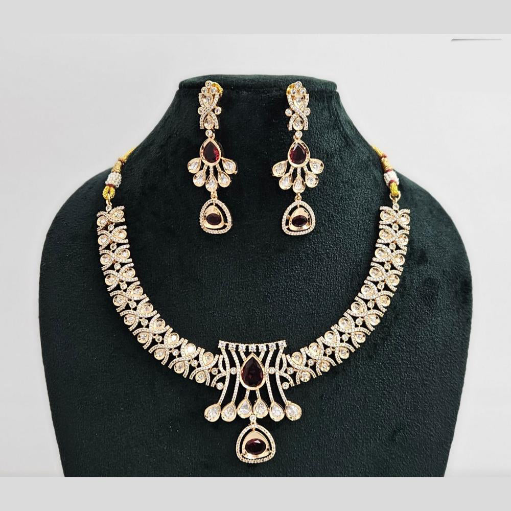 Rajwadi Collection Gold Plated American Diamond Necklace Set