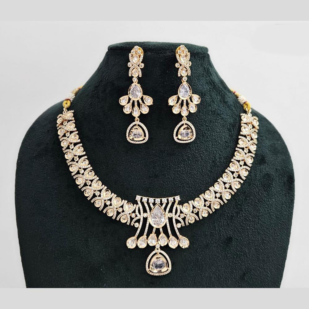 Rajwadi Collection Gold Plated American Diamond Necklace Set