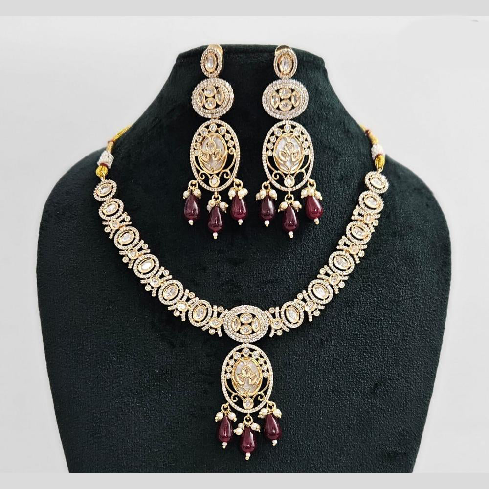 Rajwadi Collection Gold Plated American Diamond Necklace Set