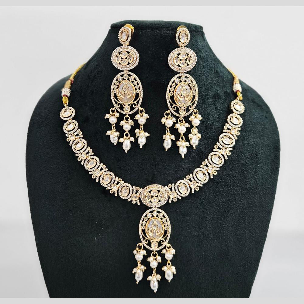 Rajwadi Collection Gold Plated American Diamond Necklace Set