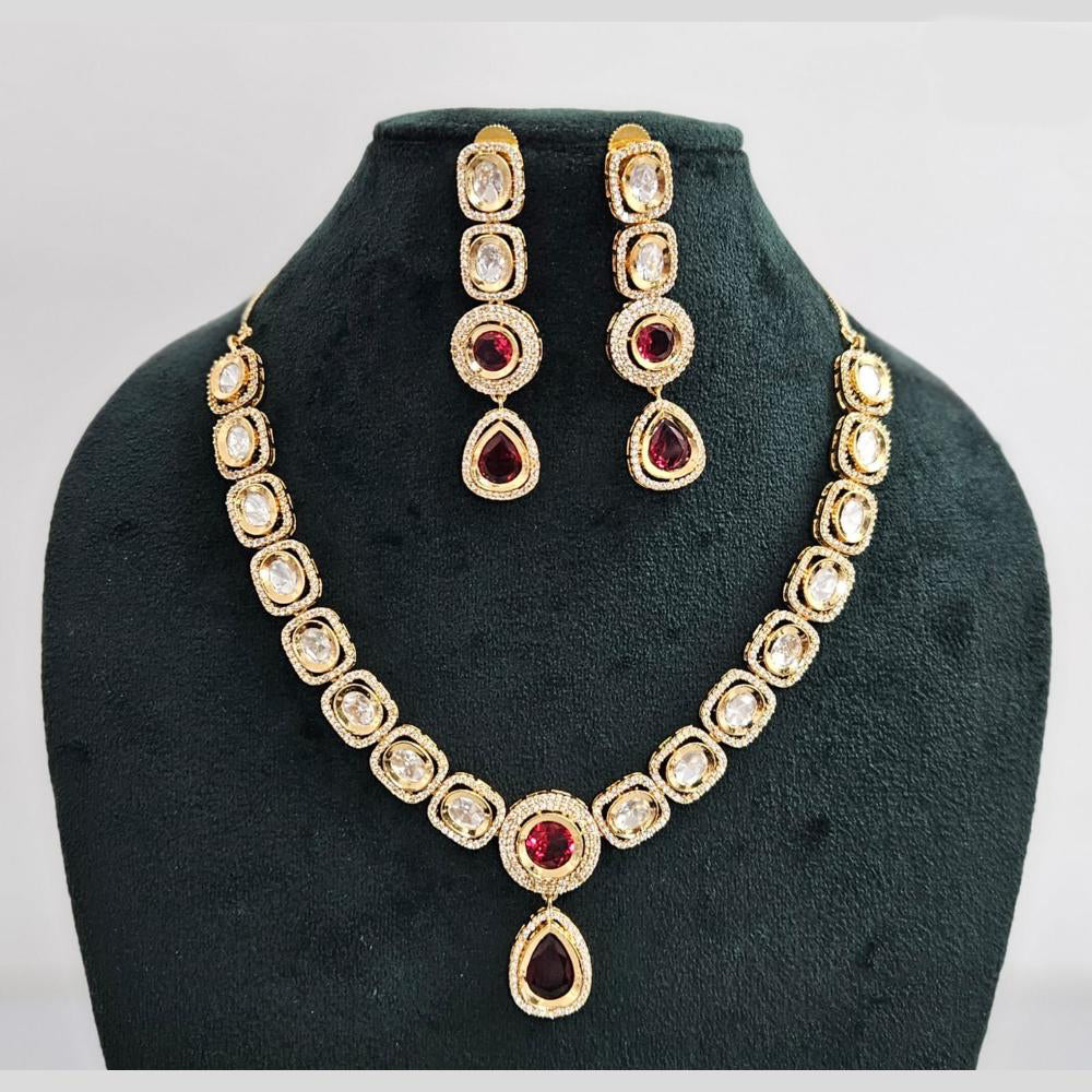 Rajwadi Collection Gold Plated American Diamond Necklace Set